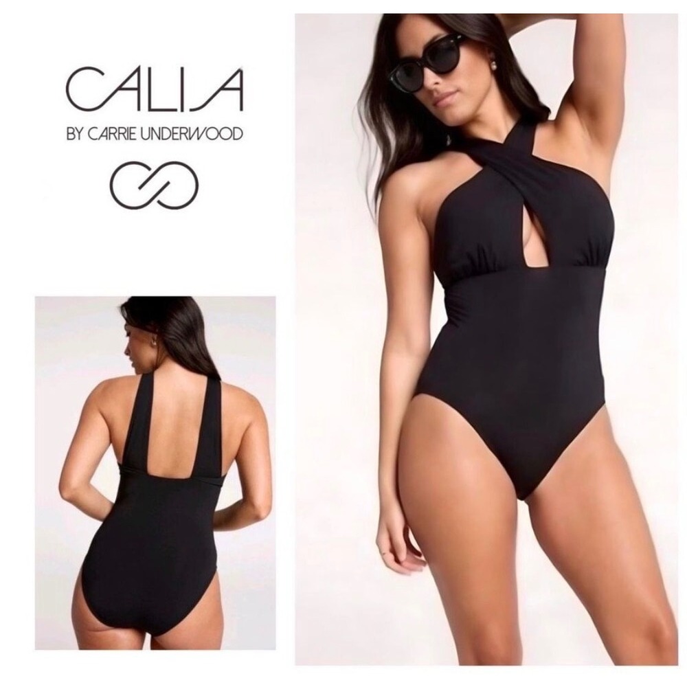 Calia by Carrie Underwood Cutout Halter One Piece Swimsuit Black 12 WSA23101B